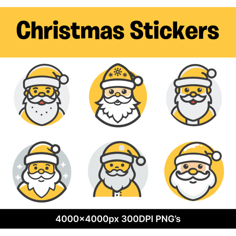 Santa Yellow Christams Vector Clipart Stickers For Holiday Cards 0