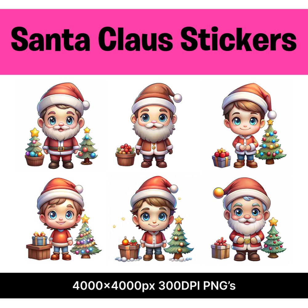 Adorable Chibbi Santa Transparent PNG Stickers PACK 0