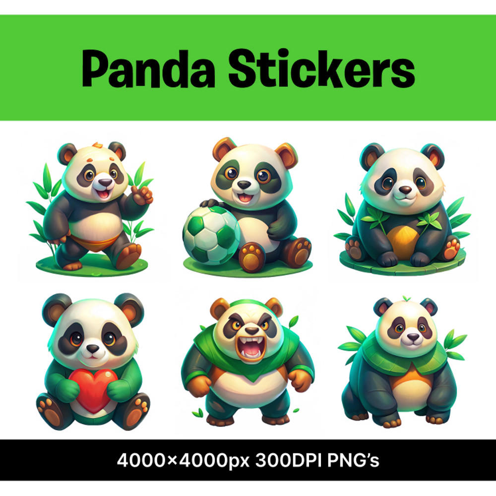 Cute Panda 3d Clipart Sticker Bundle 0