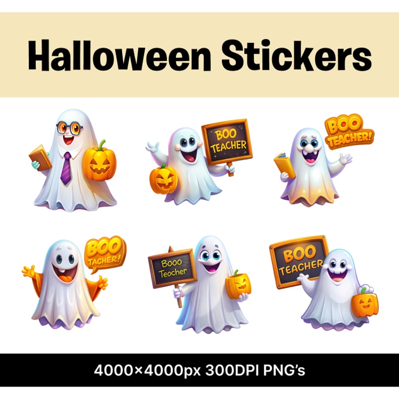 Boo Teacher Halloween Ghost Sticker Back To School Concept 0