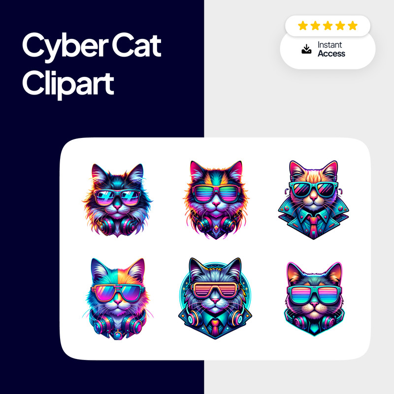 Cyberpunk Cool Cat Clipart Pack 0