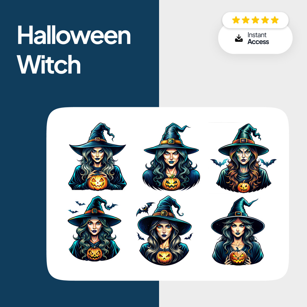 6 Halloween Witch Clipart Bundle 0