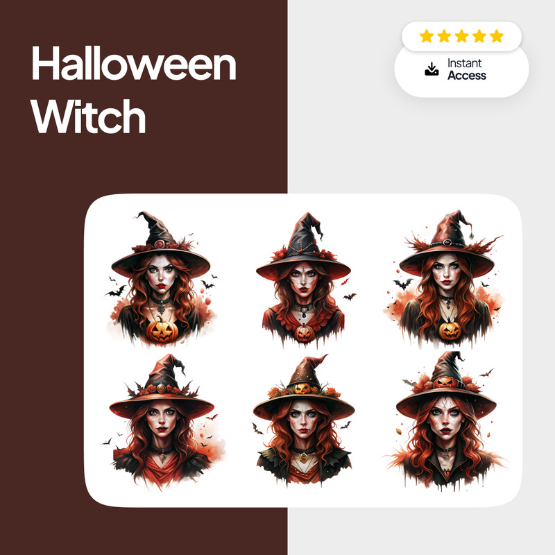 6 Halloween Witch Clipart Stickers Bundle 0