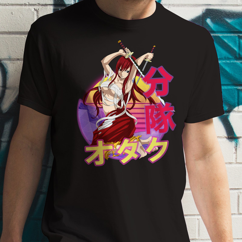 Erza Scarlet Fairy Tail Feari Teiru Retro Sunset Anime Unisex TShirt 0