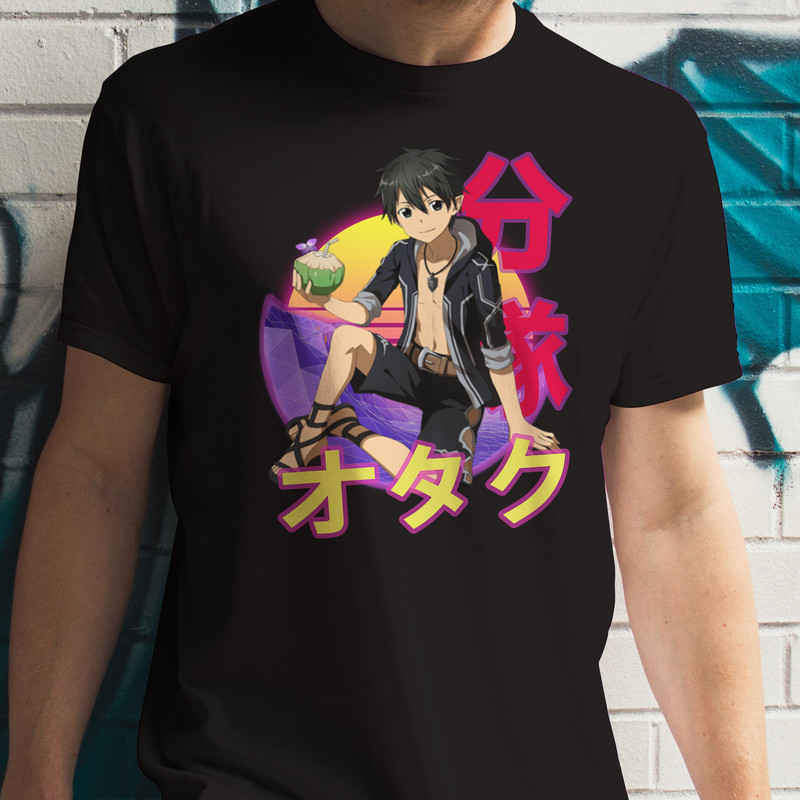 Kirito Kazuto Kirigaya Sword Art Online SAO Retro Sunset Anime Unisex TShirt 0