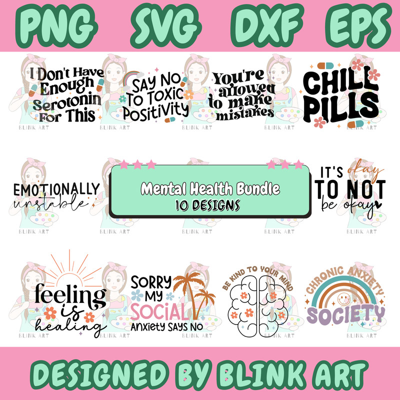 Mental Health SVG Bundle Digital Download Files Positive SvgPngEpsDxf 0