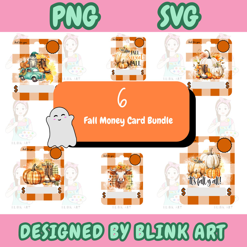 Fall Money Card Bundle PngSvg Halloween Gift Card Holder Bundle PngSvg 0