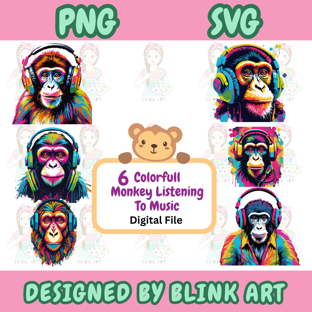 Colour Full Monkey Listening To Music With Headphones Svg PngMonkey Listening To Music With Headpho 0