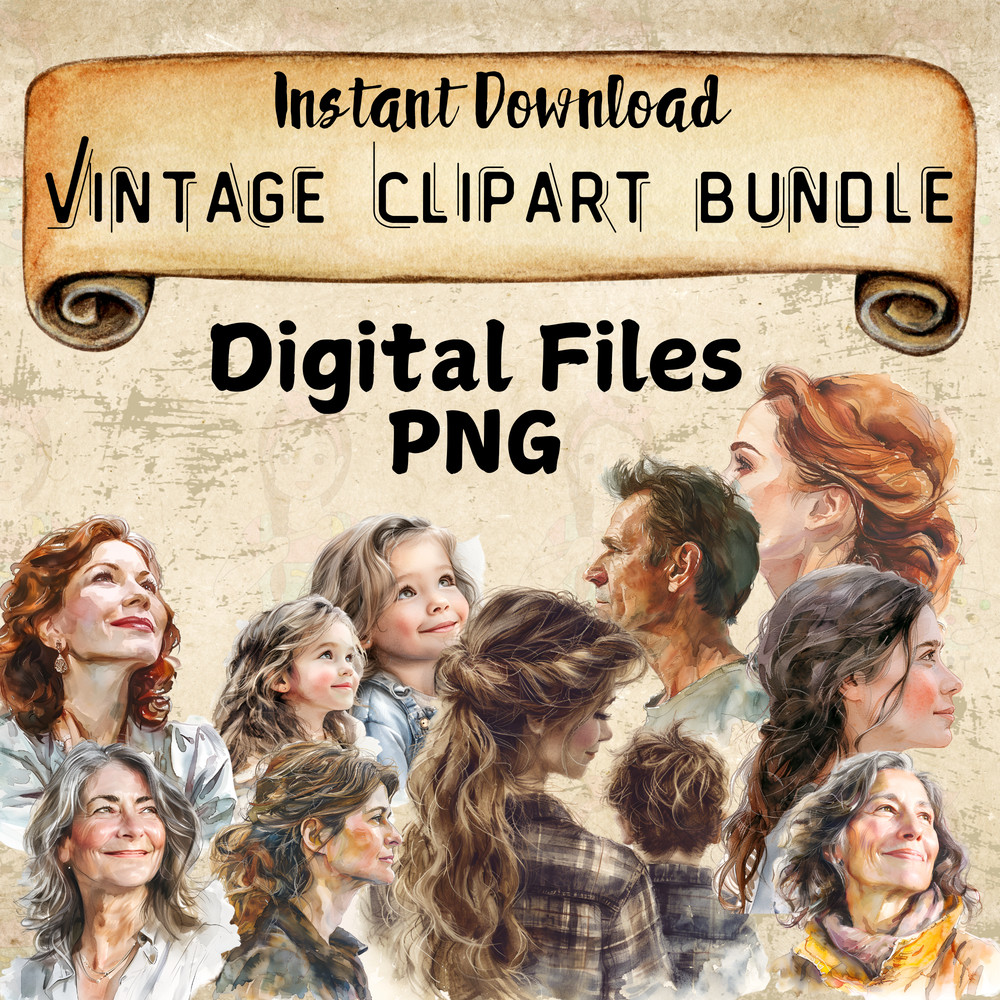 Vintage Clipart Watercolor Old Fashioned Retro Tem Collection Set PNG Vintage Scrapbooking Decor PN 0