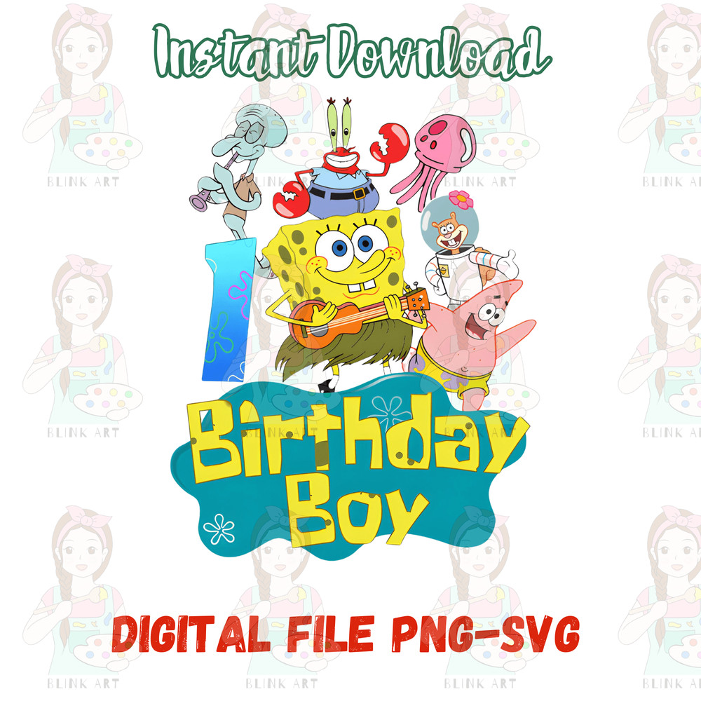 SpongeBob Birthday PNG Custom Name Age Birthday Shirt Design Instant Digital Download 0