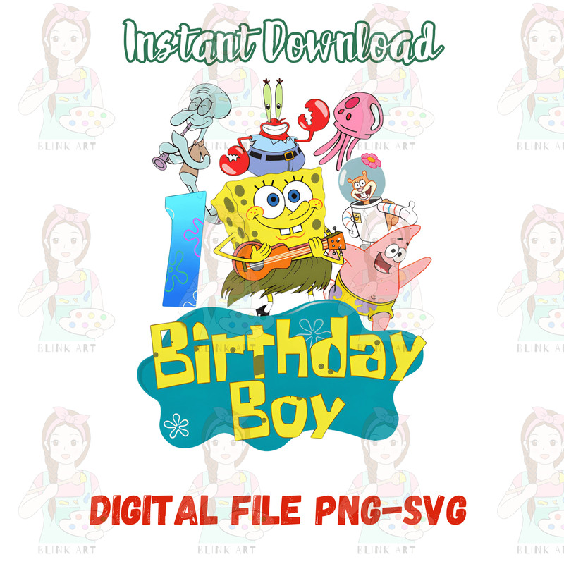 SpongeBob Birthday PNG Custom Name Age Birthday Shirt Design Instant Digital Download 0
