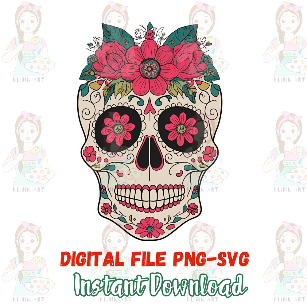 Gothic Skull With Flowers Sublimation Files 0