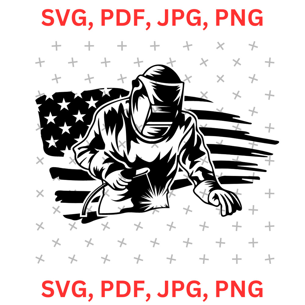Welder With American Flag SVG PNG PDF JPG Patriotic Welding Design For Custom Apparel  Crafts 4