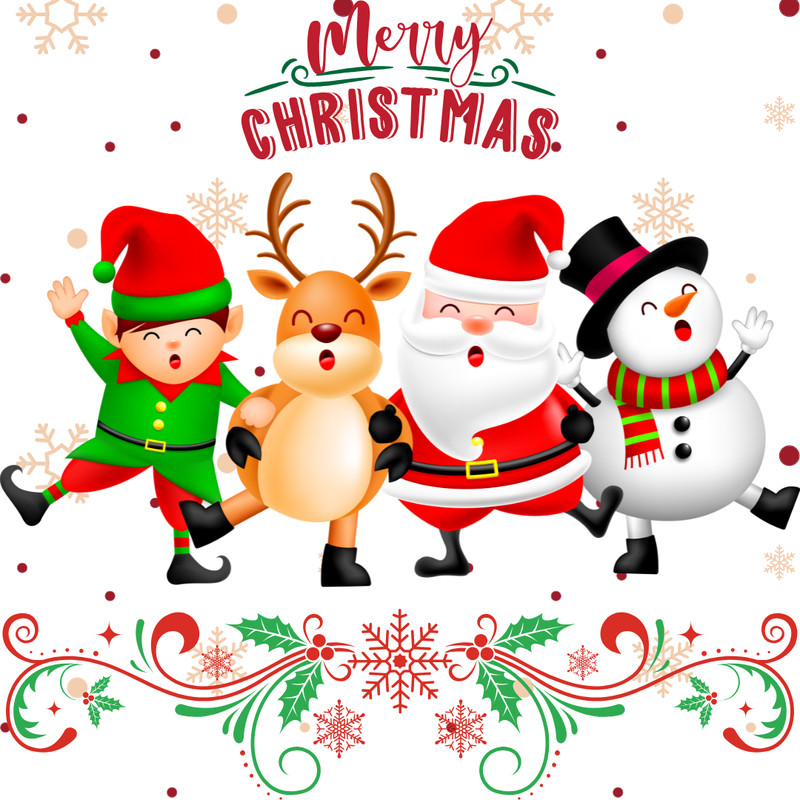 Christmas Santa  Friends Clipart  Festive Holiday SVG  PNG  Santa Snowman Reindeer  More 2