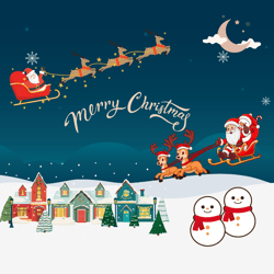 santa flying over town christmas night scene svg & png – festive holiday clipart for crafts & diy