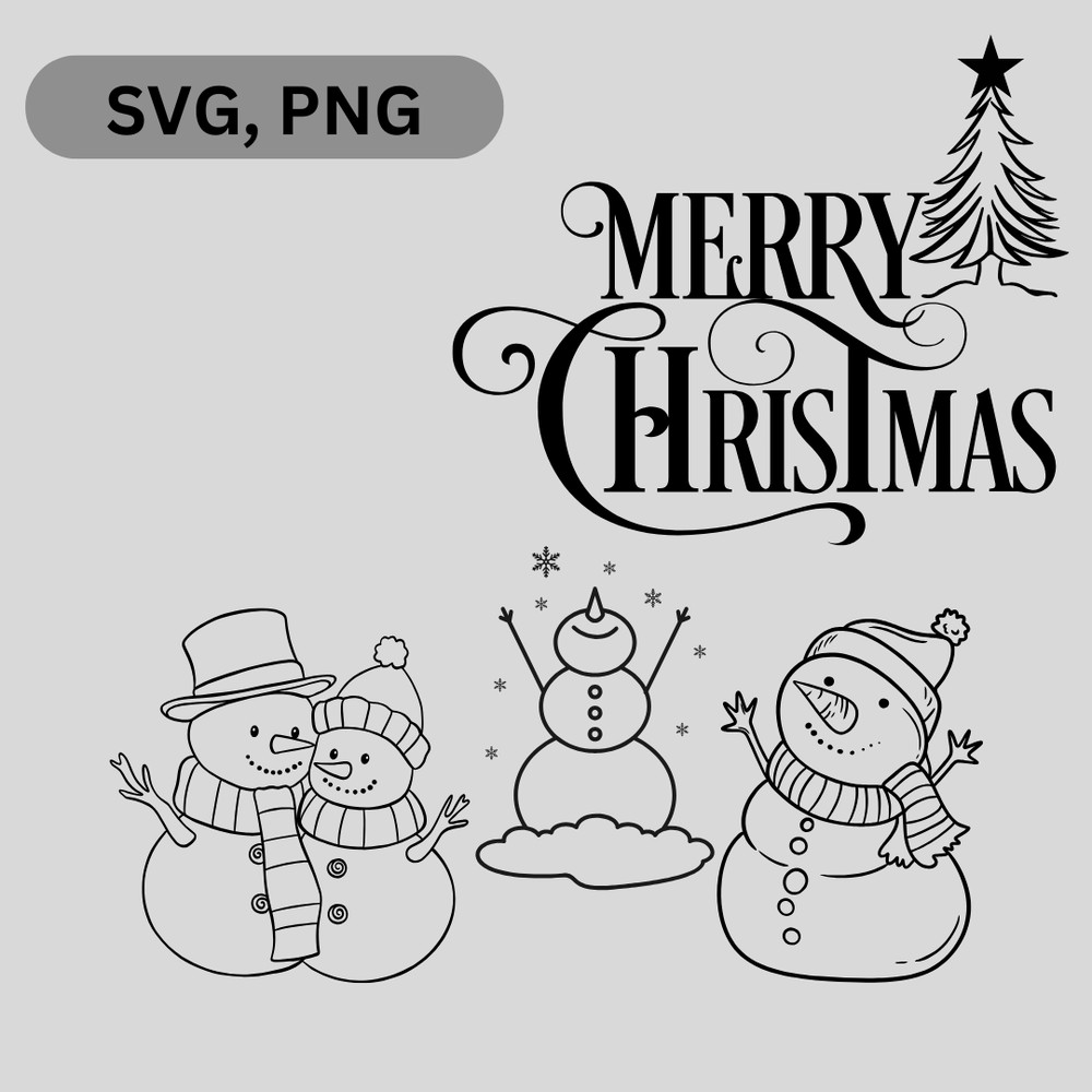 Merry Christmas SVG PNG Digital Design Santa And Snowman Christmas Clipart 0