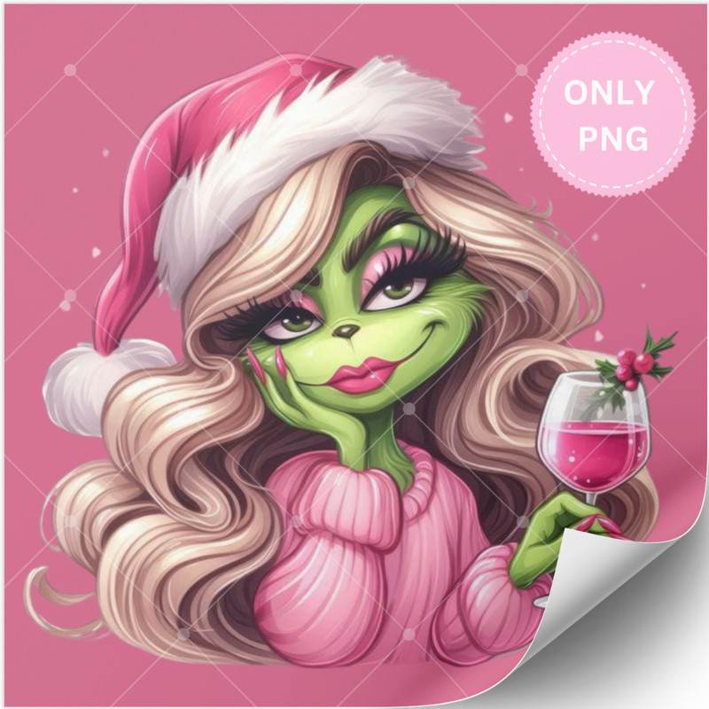 Beautiful Grinch Girl PNG Cute Christmas Digital Design For Crafts Shirts And Decor 0