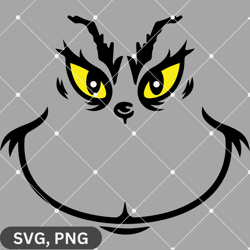 grinch face svg & png yellow eyes | christmas digital design for cricut & crafts.