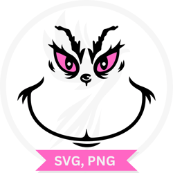 grinch face svg & png pink eyes | christmas digital design for cricut & crafts.