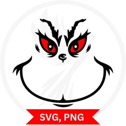 grinch face svg & png red eyes | christmas digital design for cricut & crafts.