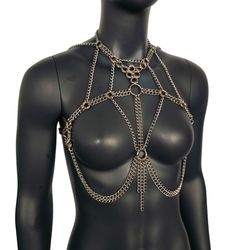 burning man chunky stainless steel punk body chain harness,thick gothic bodychain harness