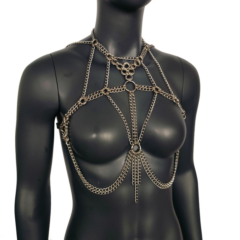 Burning Man Chunky Stainless Steel Punk Body Chain HarnessThick Gothic Bodychain Harness 0