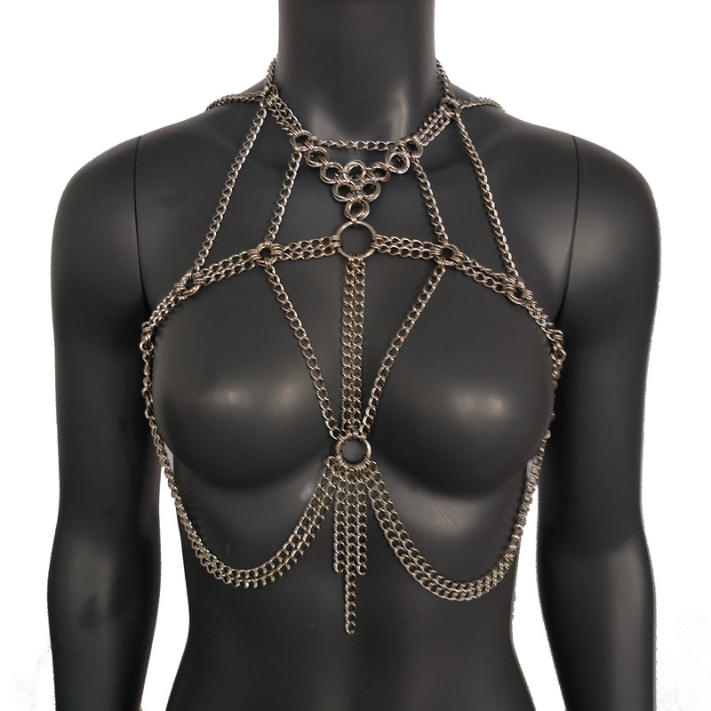 Burning Man Chunky Stainless Steel Punk Body Chain HarnessThick Gothic Bodychain Harness 1