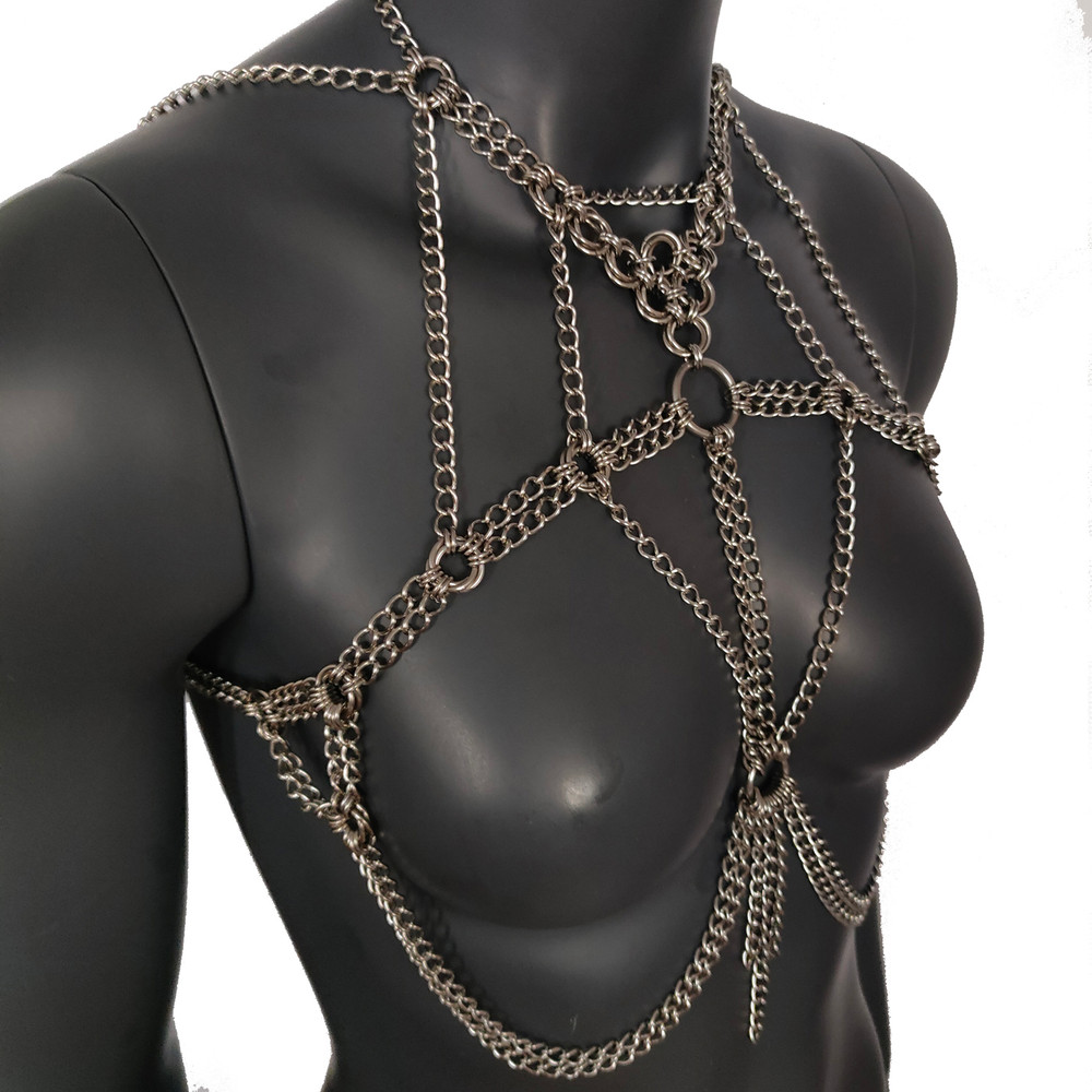 Burning Man Chunky Stainless Steel Punk Body Chain HarnessThick Gothic Bodychain Harness 4