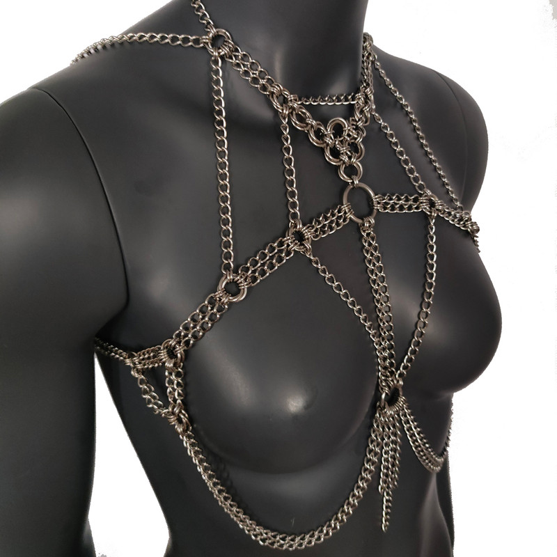 Burning Man Chunky Stainless Steel Punk Body Chain HarnessThick Gothic Bodychain Harness 4