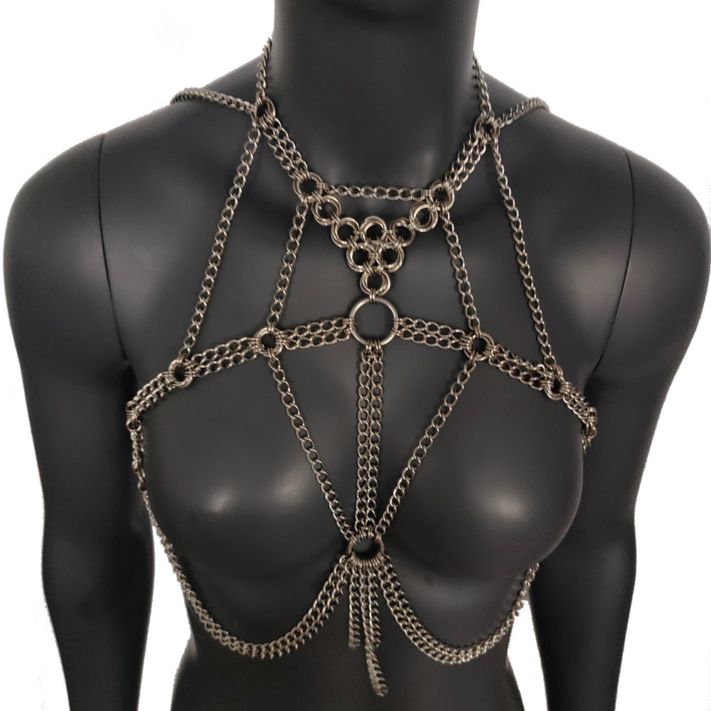 Burning Man Chunky Stainless Steel Punk Body Chain HarnessThick Gothic Bodychain Harness 5