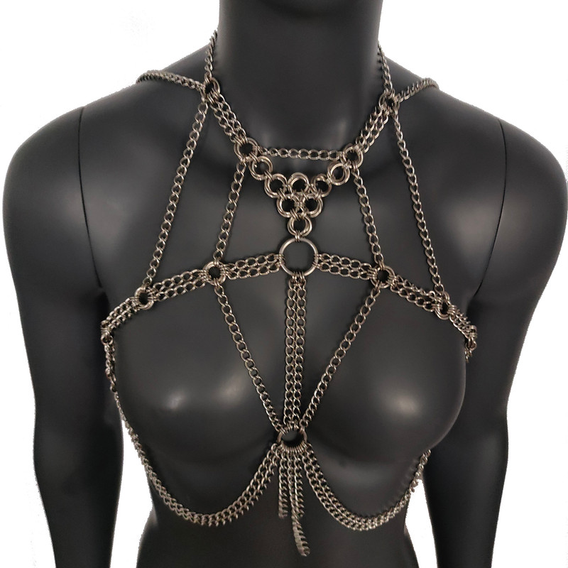 Burning Man Chunky Stainless Steel Punk Body Chain HarnessThick Gothic Bodychain Harness 5