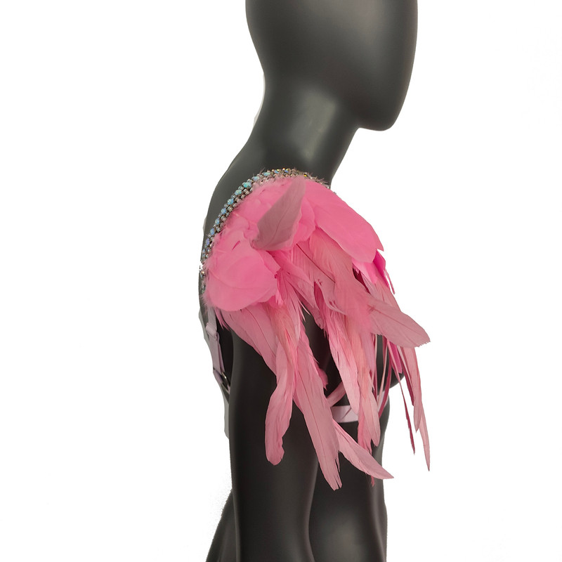Princess Pink Fantasy Festival Outfit  Feathered ShouldersCrystal Harness Rave Wear Burning Man Cos 6