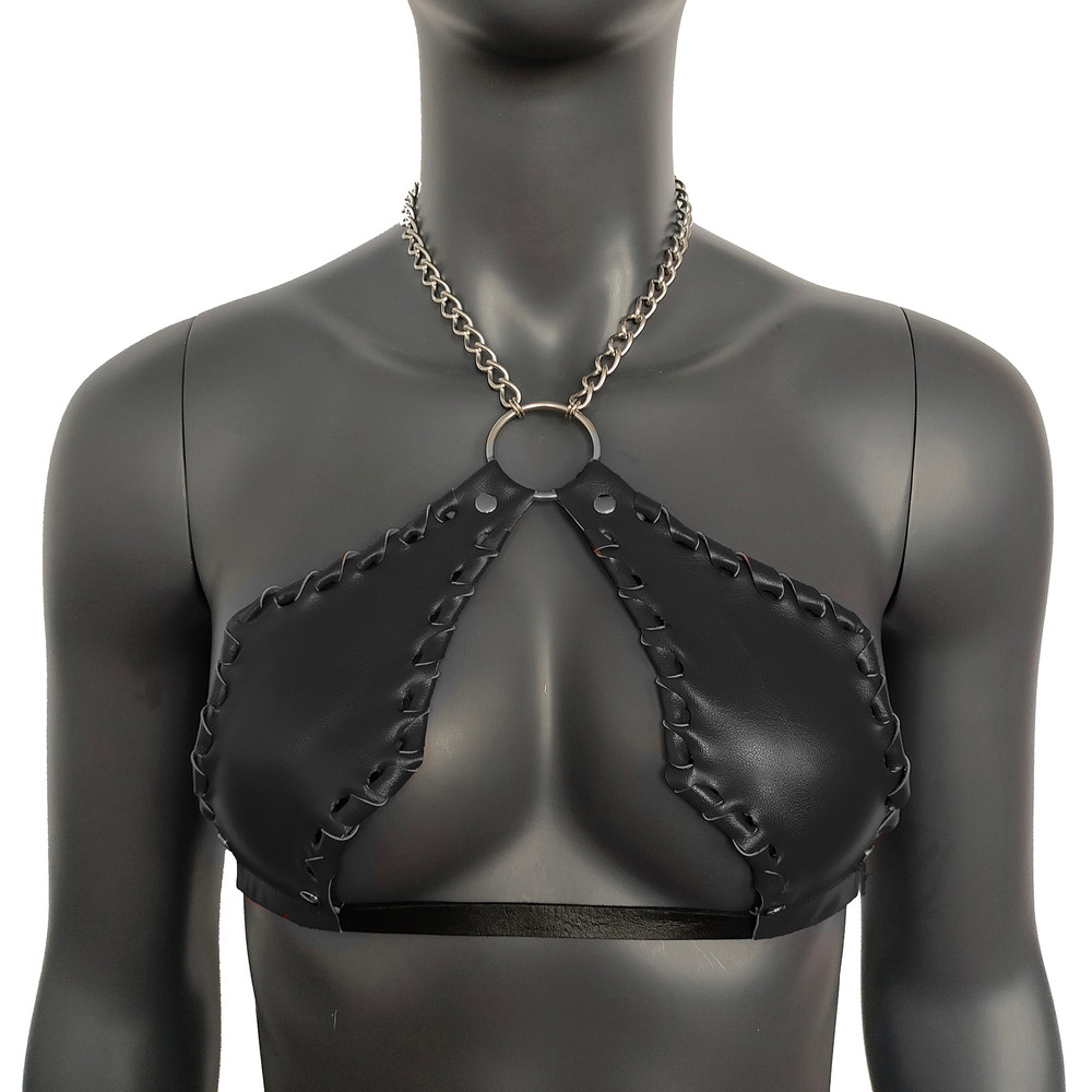 Gothic Black Vampira Cross Top Bra With Chain 0