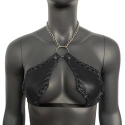 gothic black vampira cross top bra with chain
