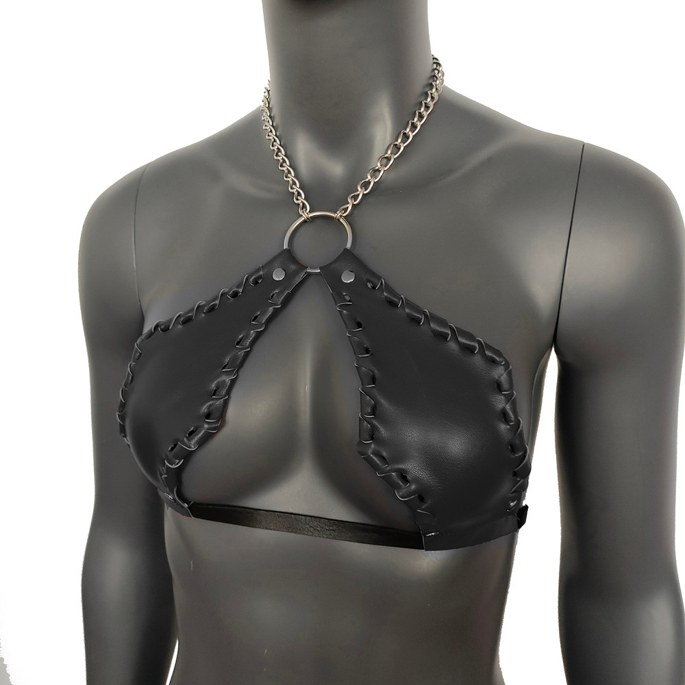 Gothic Black Vampira Cross Top Bra With Chain 1