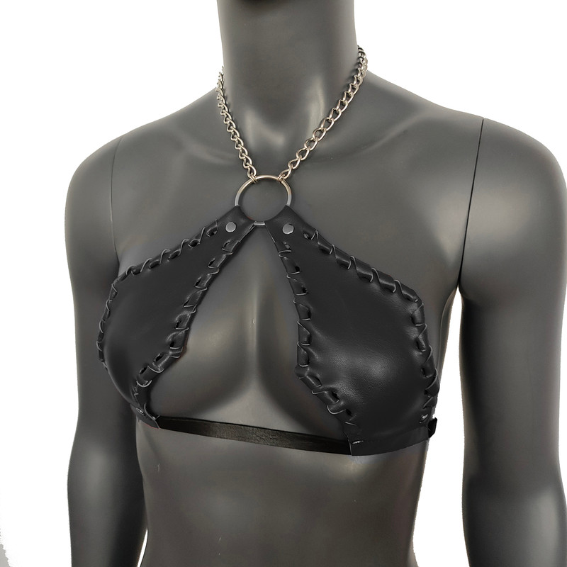 Gothic Black Vampira Cross Top Bra With Chain 1