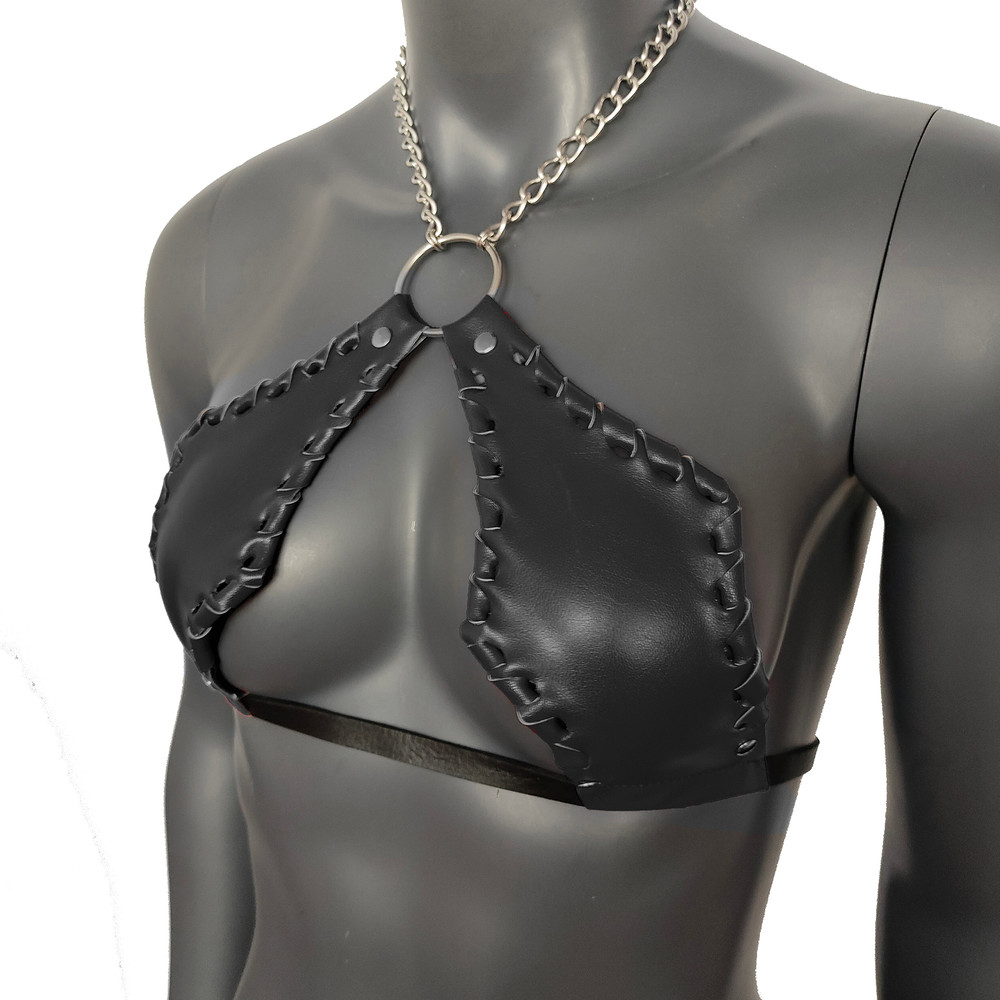 Gothic Black Vampira Cross Top Bra With Chain 2