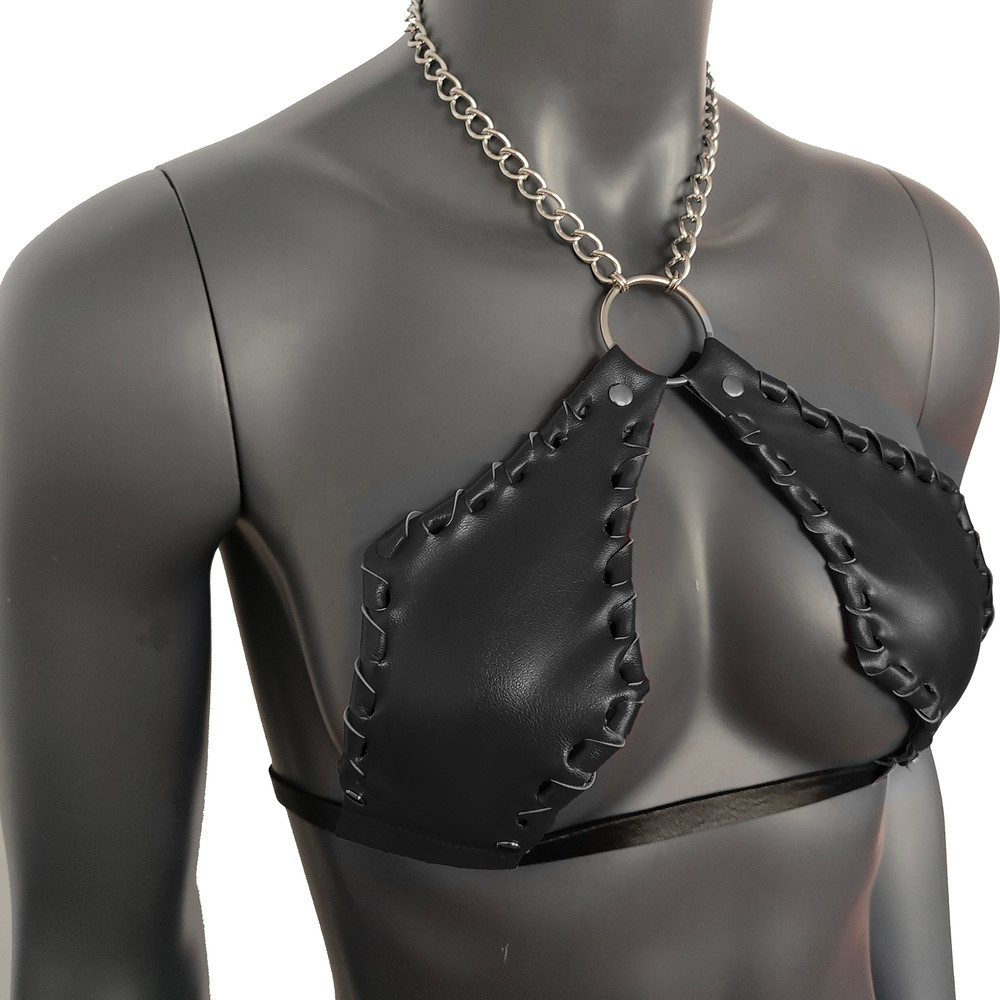 Gothic Black Vampira Cross Top Bra With Chain 3