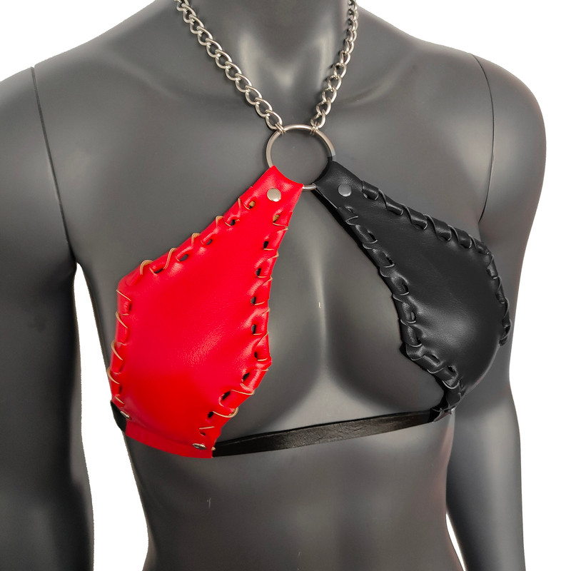 Gothic Red  Black Vampira Cross Top Bra With Chain 2