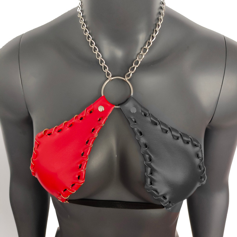 Gothic Red  Black Vampira Cross Top Bra With Chain 3