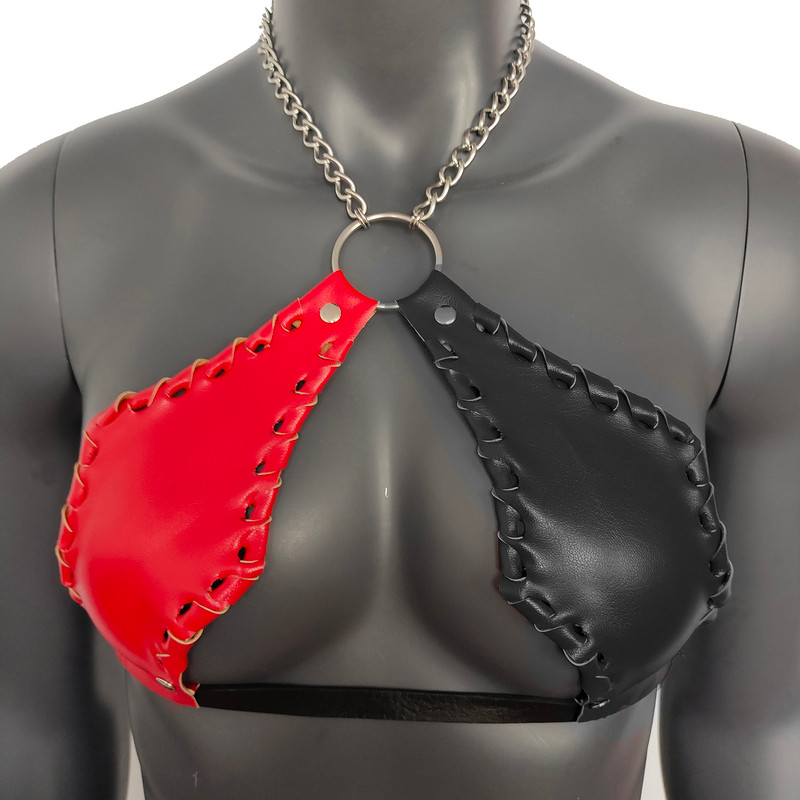 Gothic Red  Black Vampira Cross Top Bra With Chain 4