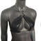 Gothic Black Vinyl Vampira Cross Top Bra With Chain 2