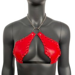 gothic red vampira cross top bra with chain