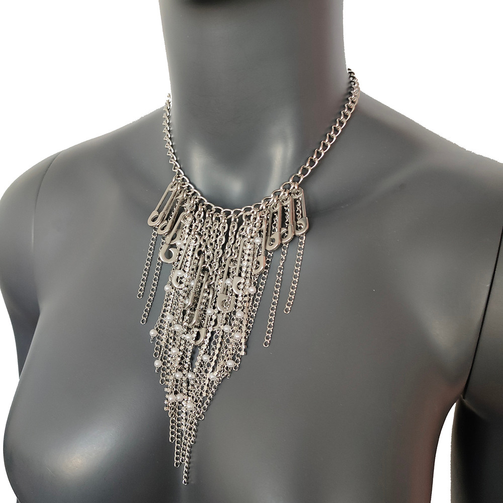Stainless Steel Collar Stainless Steel Rhinestone Tassels Chain Pin Punk Necklace  Gift For Women 0