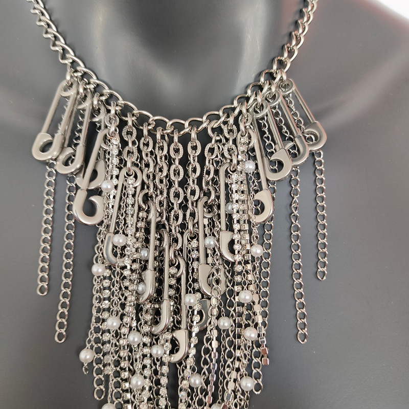 Stainless Steel Collar Stainless Steel Rhinestone Tassels Chain Pin Punk Necklace  Gift For Women 1