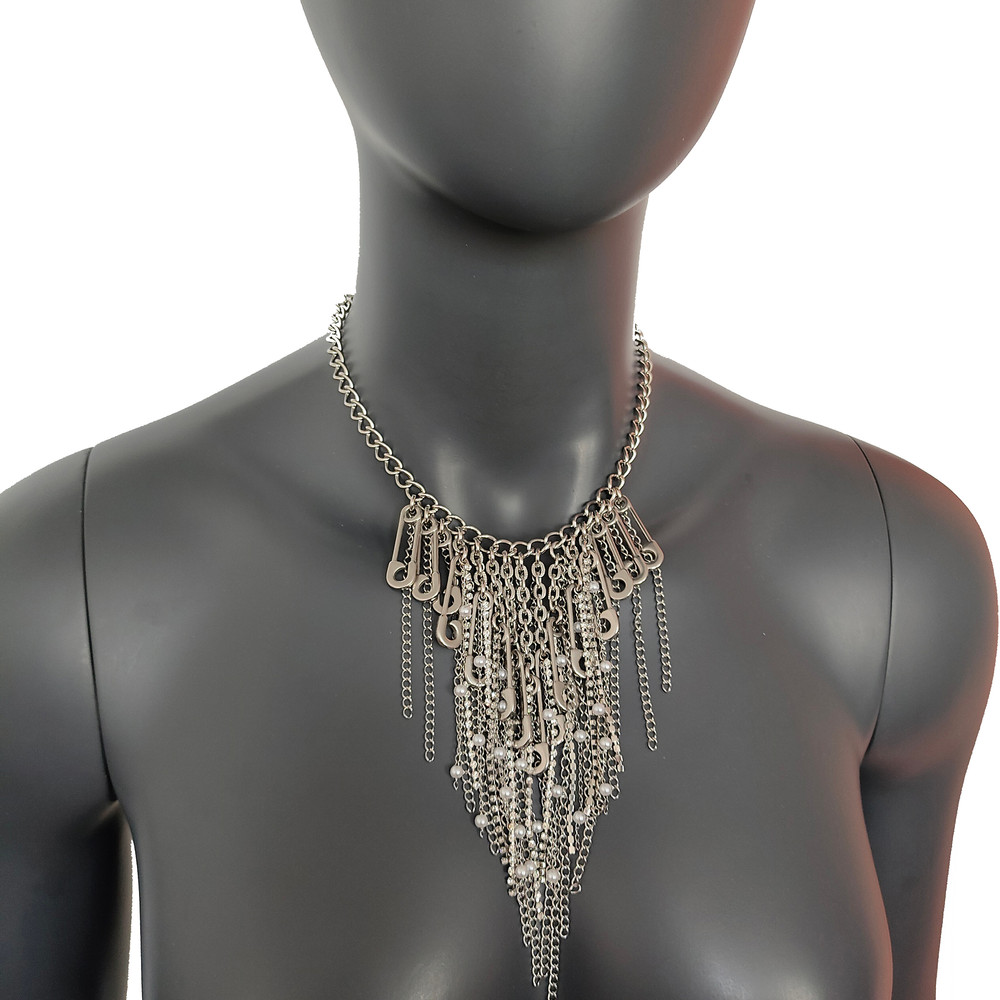 Stainless Steel Collar Stainless Steel Rhinestone Tassels Chain Pin Punk Necklace  Gift For Women 3