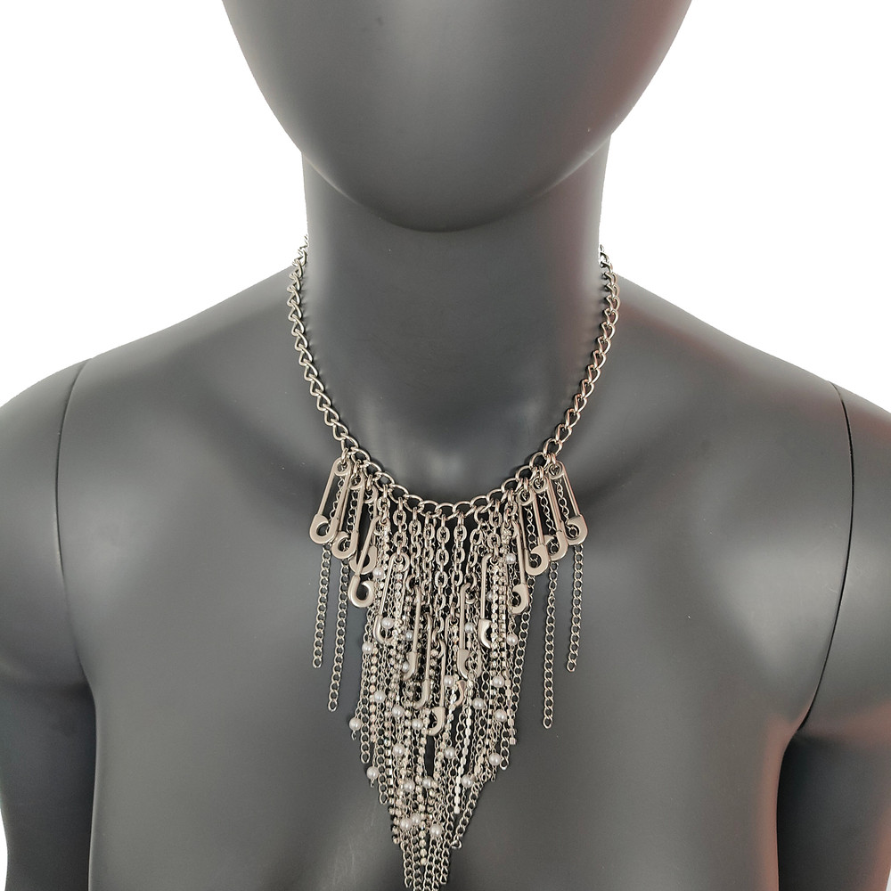 Stainless Steel Collar Stainless Steel Rhinestone Tassels Chain Pin Punk Necklace  Gift For Women 4