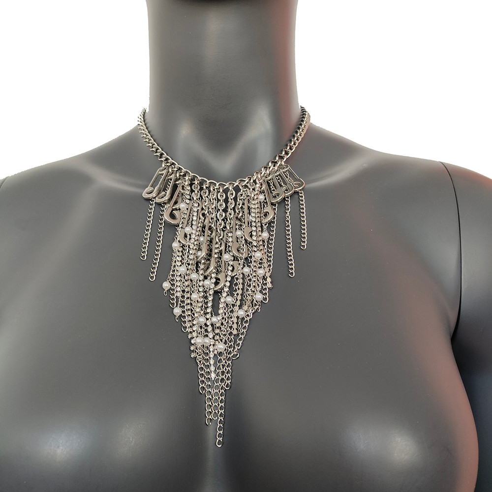Stainless Steel Collar Stainless Steel Rhinestone Tassels Chain Pin Punk Necklace  Gift For Women 5
