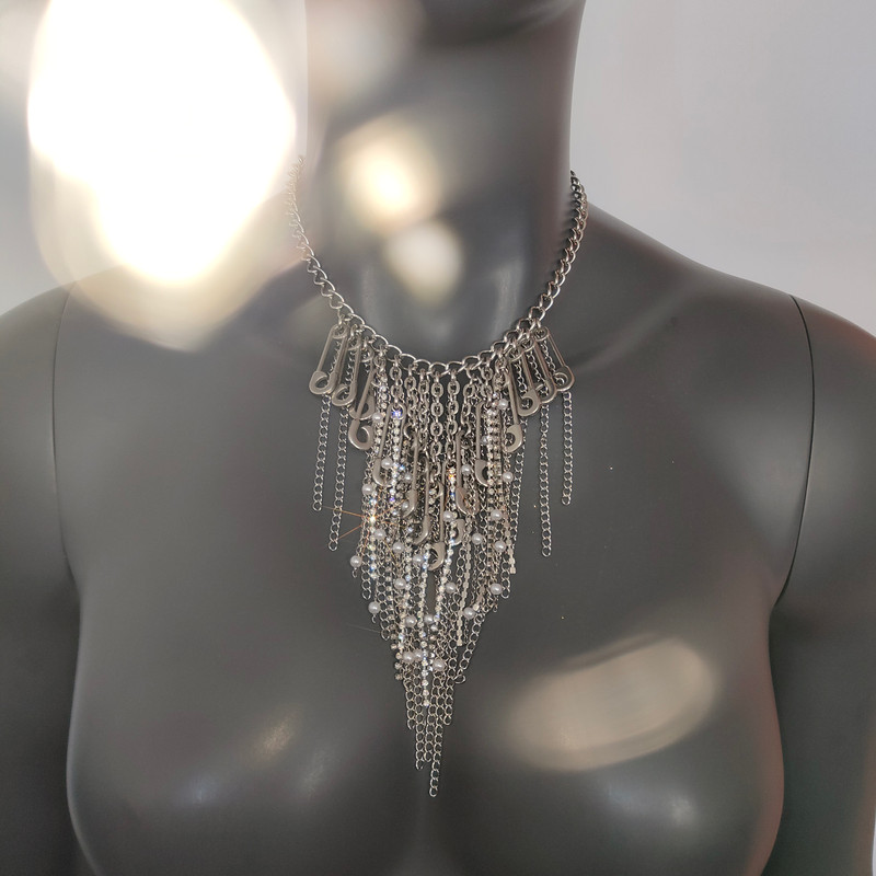 Stainless Steel Collar Stainless Steel Rhinestone Tassels Chain Pin Punk Necklace  Gift For Women 6