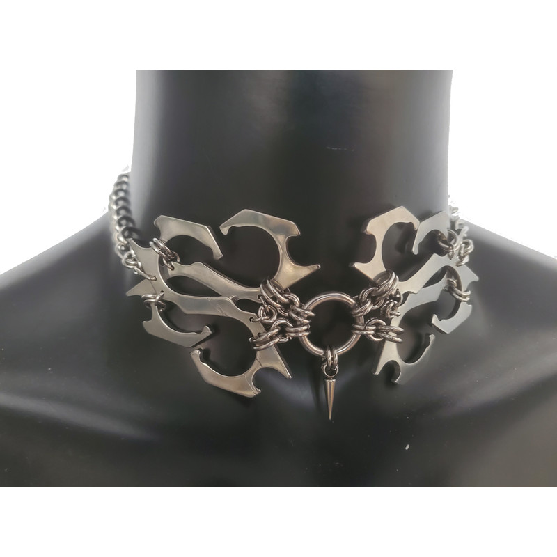 Modern Industrial Style Punk Stainless Steel Chain Necklace Spike Pendant Necklace 1